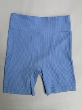 Eyeshadow Ribbed High-Waist Bike Shorts in Light Blue